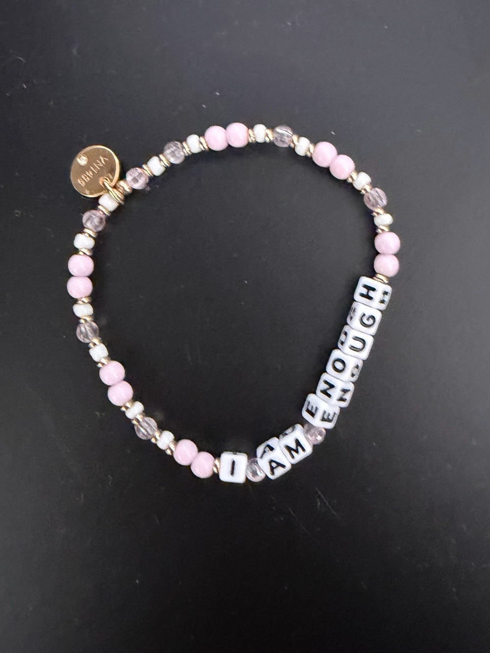 LWP Beaded 'I AM ENOUGH' Pink Inspirational Stretch Bracelet